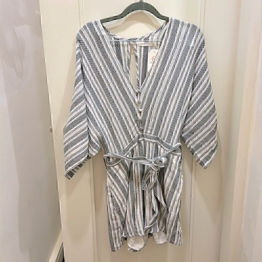NWT- Lush Striped black and white button Romper size M